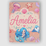 Personalised Name Cute Blue Hair Mermaid Custom  Unique Gift Idea Elegant Feature Canvas Wall Art Print Decor Picture Ready to Hang