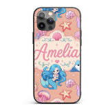 Cute Blue Hair Mermaid Jellyfish Seahorse Peach Custom Name Protective Phone Case Mobile Cover Durable Everyday Smartphone Shock Resistant