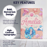 Personalised Name Cute Blue Hair Mermaid Custom  Unique Gift Idea Elegant Feature Canvas Wall Art Print Decor Picture Ready to Hang