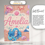 Cute Blue Hair Mermaid Jellyfish Seahorse Peach Background Seamless  Personalised Custom Name Super Soft Fleece Blanket Bed Sofa Throw