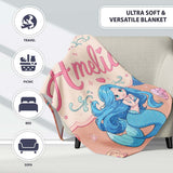 Cute Blue Hair Mermaid Jellyfish Seahorse Peach Background Seamless  Personalised Custom Name Super Soft Fleece Blanket Bed Sofa Throw