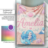 Cute Blue Hair Mermaid Jellyfish Seahorse Peach Background Seamless  Personalised Custom Name Super Soft Fleece Blanket Bed Sofa Throw