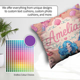 Custom Name Blue Hair Mermaid Seahorse Peach Background Seamless Square Filled Cushion Throw Pillow Sofa Bed Home Decor Zip Washable UK Made