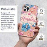 Cute Blue Hair Mermaid Jellyfish Seahorse Peach Custom Name Protective Phone Case Mobile Cover Durable Everyday Smartphone Shock Resistant
