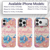 Cute Blue Hair Mermaid Jellyfish Seahorse Peach Custom Name Protective Phone Case Mobile Cover Durable Everyday Smartphone Shock Resistant