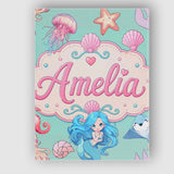 Personalised Name Cute Blue Hair Mermaid Custom  Unique Gift Idea Elegant Feature Canvas Wall Art Print Decor Picture Ready to Hang