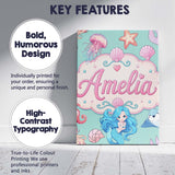 Personalised Name Cute Blue Hair Mermaid Custom  Unique Gift Idea Elegant Feature Canvas Wall Art Print Decor Picture Ready to Hang