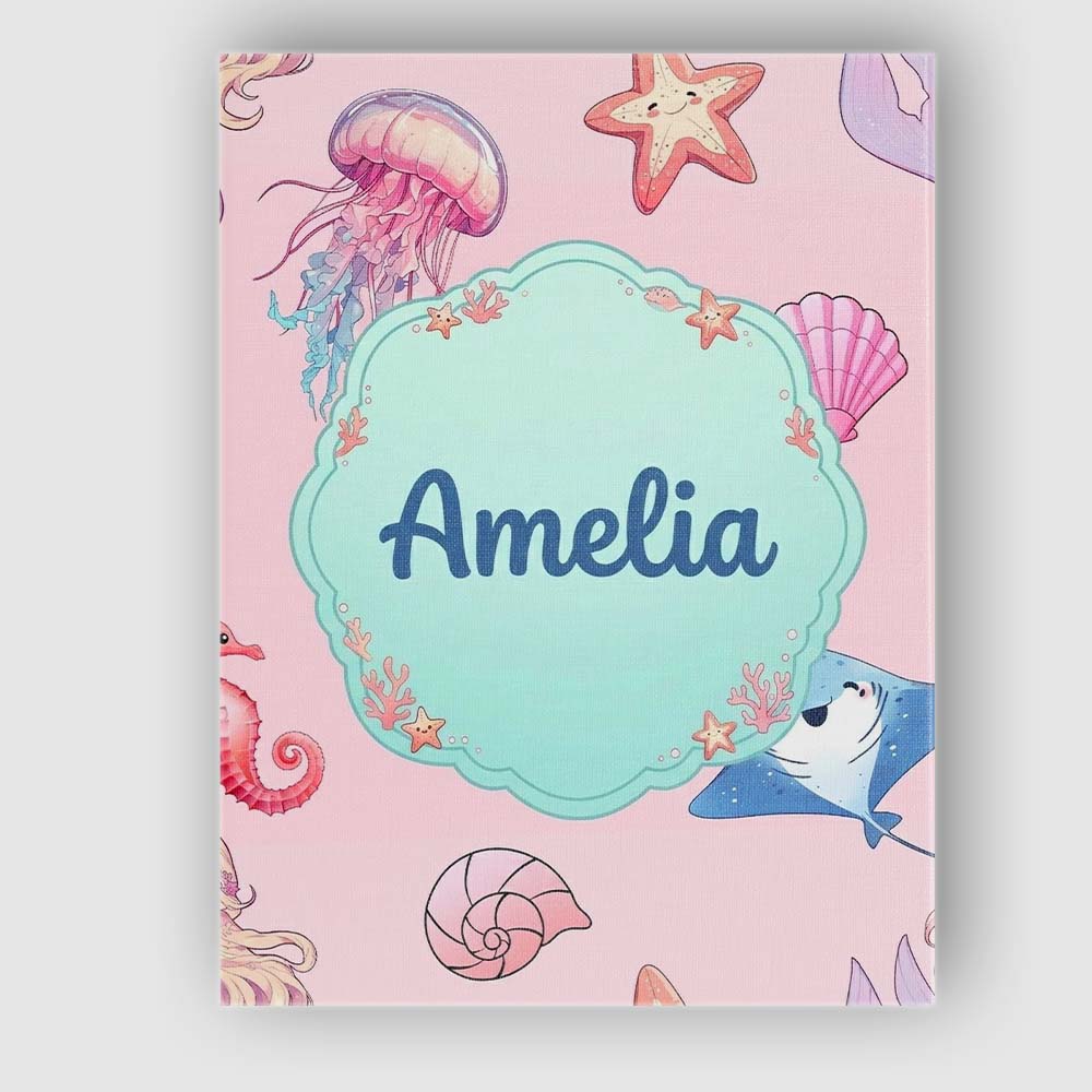 Personalised Name Cute Blue Hair Mermaid Custom  Unique Gift Idea Elegant Feature Canvas Wall Art Print Decor Picture Ready to Hang