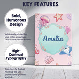 Personalised Name Cute Blue Hair Mermaid Custom  Unique Gift Idea Elegant Feature Canvas Wall Art Print Decor Picture Ready to Hang