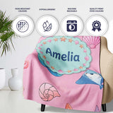 Cute Blue Mermaid Jellyfish Seahorse and Ocean Creatures Soft Pink  Personalised Custom Name Super Soft Fleece Blanket Bed Sofa Throw