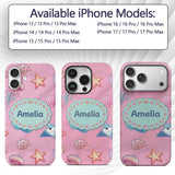 Cute Blue Mermaid Jellyfish Seahorse and Ocean Custom Name Protective Phone Case Mobile Cover Durable Everyday Smartphone Shock Resistant