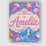Personalised Name Cute Blue Mermaid Jellyfish Custom Unique Gift Idea Modern Room Accent Canvas Wall Art Print Decor Picture Ready to Hang