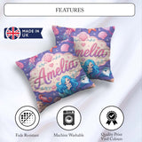 Custom Name Blue Mermaid Jellyfish Seahorse and Creatures Purple Square Filled Cushion Throw Pillow Sofa Bed Home Decor Zip Washable UK Made