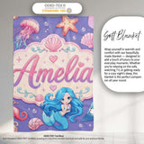 Cute Blue Mermaid Jellyfish Seahorse and Ocean Creatures Purple  Personalised Custom Name Super Soft Fleece Blanket Bed Sofa Throw