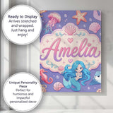 Personalised Name Cute Blue Mermaid Jellyfish Custom Unique Gift Idea Modern Room Accent Canvas Wall Art Print Decor Picture Ready to Hang