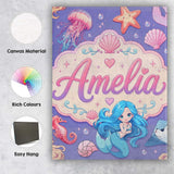 Personalised Name Cute Blue Mermaid Jellyfish Custom Unique Gift Idea Modern Room Accent Canvas Wall Art Print Decor Picture Ready to Hang