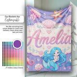 Cute Blue Mermaid Jellyfish Seahorse and Ocean Creatures Purple  Personalised Custom Name Super Soft Fleece Blanket Bed Sofa Throw