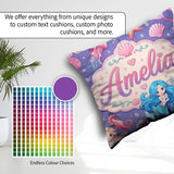 Custom Name Blue Mermaid Jellyfish Seahorse and Creatures Purple Square Filled Cushion Throw Pillow Sofa Bed Home Decor Zip Washable UK Made