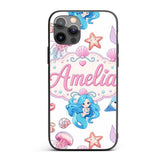 Cute Blue Mermaid Jellyfish Seahorse and Ocean Custom Name Protective Phone Case Mobile Cover Durable Everyday Smartphone Shock Resistant