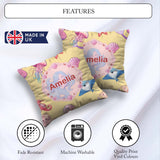Custom Name Cute Blue Mermaid Jellyfish and Ocean Creatures Soft Square Filled Cushion Throw Pillow Sofa Bed Home Decor Zip Washable UK Made