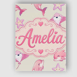 Personalised Name Cute Pink Dolphin Stingray Custom Bespoke  Contemporary Display Canvas Wall Art Print Decor Picture Ready to Hang