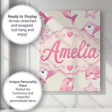 Personalised Name Cute Pink Dolphin Stingray Custom Bespoke  Contemporary Display Canvas Wall Art Print Decor Picture Ready to Hang