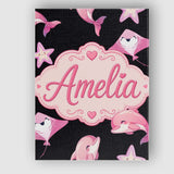 Personalised Name Cute Pink Dolphin Stingray Custom Bespoke  Contemporary Display Canvas Wall Art Print Decor Picture Ready to Hang