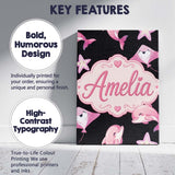 Personalised Name Cute Pink Dolphin Stingray Custom Bespoke  Contemporary Display Canvas Wall Art Print Decor Picture Ready to Hang