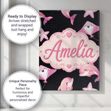 Personalised Name Cute Pink Dolphin Stingray Custom Bespoke  Contemporary Display Canvas Wall Art Print Decor Picture Ready to Hang