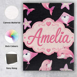 Personalised Name Cute Pink Dolphin Stingray Custom Bespoke  Contemporary Display Canvas Wall Art Print Decor Picture Ready to Hang