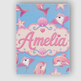 Personalised Name Cute Pink Dolphin Stingray Custom Bespoke  Contemporary Display Canvas Wall Art Print Decor Picture Ready to Hang