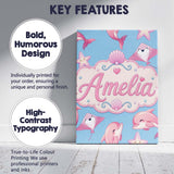 Personalised Name Cute Pink Dolphin Stingray Custom Bespoke  Contemporary Display Canvas Wall Art Print Decor Picture Ready to Hang