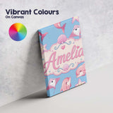 Personalised Name Cute Pink Dolphin Stingray Custom Bespoke  Contemporary Display Canvas Wall Art Print Decor Picture Ready to Hang
