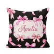 Custom Name Watercolor Pink Ribbon Bow Seamless Pattern on Light Square Filled Cushion Throw Pillow Sofa Bed Home Decor Zip Washable UK Made