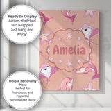 Personalised Name Cute Pink Dolphin Stingray Custom Bespoke  Contemporary Display Canvas Wall Art Print Decor Picture Ready to Hang