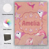 Personalised Name Cute Pink Dolphin Stingray Custom Bespoke  Contemporary Display Canvas Wall Art Print Decor Picture Ready to Hang