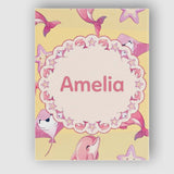 Personalised Name Cute Pink Dolphin Stingray Custom Bespoke  Contemporary Display Canvas Wall Art Print Decor Picture Ready to Hang