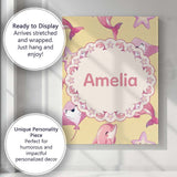 Personalised Name Cute Pink Dolphin Stingray Custom Bespoke  Contemporary Display Canvas Wall Art Print Decor Picture Ready to Hang