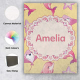Personalised Name Cute Pink Dolphin Stingray Custom Bespoke  Contemporary Display Canvas Wall Art Print Decor Picture Ready to Hang