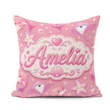 Custom Name Pink Dolphin Stingray Ocean Creatures Pink Polka Dot Square Filled Cushion Throw Pillow Sofa Bed Home Decor Zip Washable UK Made