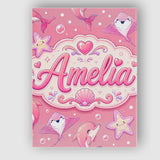 Personalised Name Cute Pink Dolphin Stingray Custom Bespoke  Contemporary Display Canvas Wall Art Print Decor Picture Ready to Hang