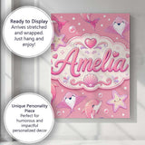 Personalised Name Cute Pink Dolphin Stingray Custom Bespoke  Contemporary Display Canvas Wall Art Print Decor Picture Ready to Hang