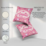 Custom Name Pink Dolphin Stingray Ocean Creatures Pink Polka Dot Square Filled Cushion Throw Pillow Sofa Bed Home Decor Zip Washable UK Made