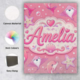 Personalised Name Cute Pink Dolphin Stingray Custom Bespoke  Contemporary Display Canvas Wall Art Print Decor Picture Ready to Hang