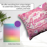 Custom Name Pink Dolphin Stingray Ocean Creatures Pink Polka Dot Square Filled Cushion Throw Pillow Sofa Bed Home Decor Zip Washable UK Made