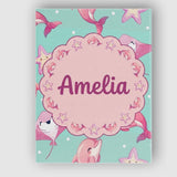Personalised Name Pink Dolphin Stingray Custom  Modern Room Accent Elegant Feature Canvas Wall Art Print Decor Picture Ready to Hang