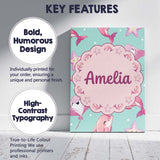 Personalised Name Pink Dolphin Stingray Custom  Modern Room Accent Elegant Feature Canvas Wall Art Print Decor Picture Ready to Hang