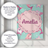 Personalised Name Pink Dolphin Stingray Custom  Modern Room Accent Elegant Feature Canvas Wall Art Print Decor Picture Ready to Hang