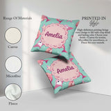 Custom Name Pink Dolphin Stingray Ocean Creatures Mint Green Dot Square Filled Cushion Throw Pillow Sofa Bed Home Decor Zip Washable UK Made