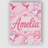 Personalised Name Pink Dolphin Stingray Custom  Modern Room Accent Elegant Feature Canvas Wall Art Print Decor Picture Ready to Hang